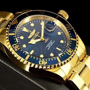 NEW Invicta Classic Pro Diver 43MM Blue Sunray Dial Gold Tone SS Bracelet Watch